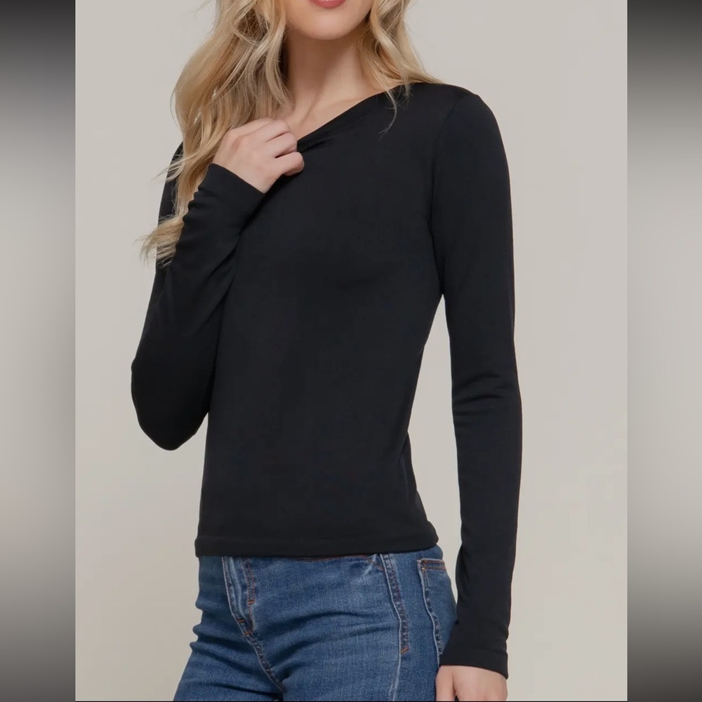 LONG SLEEVE CREW NECK INNER FUR SEAMLESS TOP